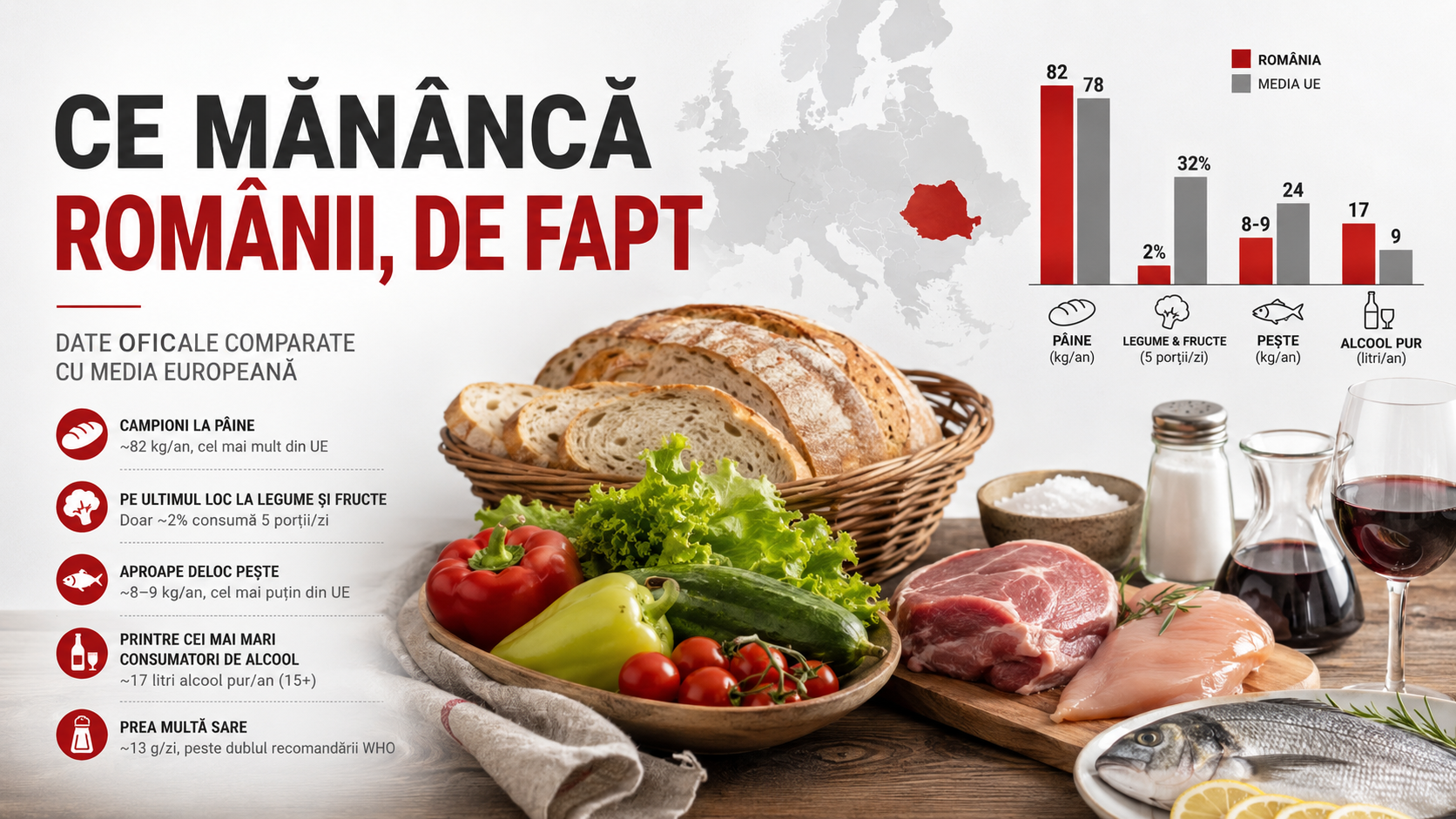 Ce mananca romanii de fapt: obiceiuri alimentare in cifre